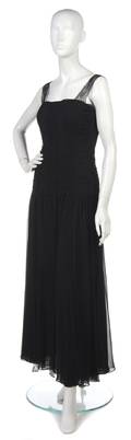An Oscar de la Renta Black Silk and Lace Evening Gown