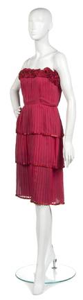 A Nina Ricci Red Pleated Silk Cocktail Dress