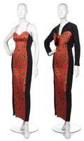 A Geoffrey Beene Black and Red Silk Evening Gown