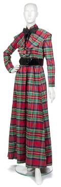 A Geoffrey Beene Plaid Silk Evening Gown