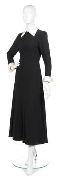 A Jean Patou Couture Black Wool Evening Gown