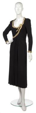 A Bob Mackie Black Crepe and Gold Snake Evening Ensemble