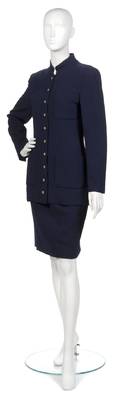 A Chanel Couture Blue Wool Crepe Skirt Suit