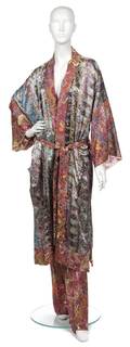 A Joan Vass Multicolor Silk Kimono Robe