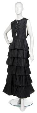 A Joan Vass Black Silk Ruffle Coat Dress