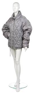 An Issey Miyake Silver Textured Quilted Coat