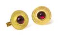 A Pair of 22 and 18 Karat Yellow Gold and Garnet Cufflinks Urso