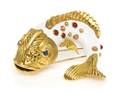 An 18 Karat Yellow Gold Enamel Coral and Sapphire Carp Brooch