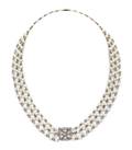 An 18 Karat White Gold Diamond and Cultured Pearl Choker Necklace