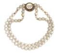 A Yellow Gold Rock Crystal Diamond and Mother of Pearl Convertible Necklace Trianon