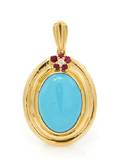 An 18 Karat Yellow Gold Turquoise Ruby and Diamond Pendant