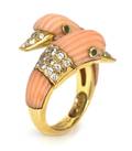 An 18 Karat Yellow Gold Coral Emerald and Diamond Ring Van Cleef  Arpels Circa 1965