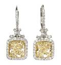 A Pair of Platinum 18 Karat Yellow Gold Fancy Color and White Diamond Earrings
