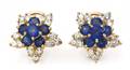 A Pair of 18 Karat Yellow Gold Sapphire and Diamond Flower Earclips