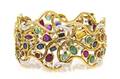 An 18 Karat Yellow Gold Ruby Sapphire Emerald and Diamond Cuff Bracelet