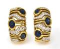 A Pair of 18 Karat Yellow Gold Sapphire and Diamond Earclips