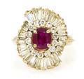 A 14 Karat Yellow Gold Ruby and Diamond Ballerina Ring