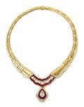 An 18 Karat Yellow Gold Ruby and Diamond Necklace with Removable Pendant