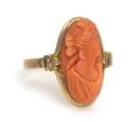 A 14 Karat Yellow Gold and Coral Ring