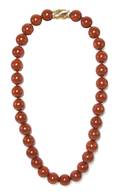 A 14 Karat Yellow Gold Diamond and Jasper Bead Necklace