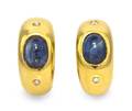 A Pair of 18 Karat Yellow Gold Sapphire and Diamond Earclips