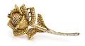 An 18 Karat Yellow Gold and Diamond Rose Pin