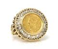 A 14 Karat Yellow Gold Diamond and US 1 Gold Coin Ring