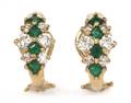 A Pair of 18K Yellow Gold Emerald and Diamond Earclips Mayors