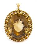 A 14 Karat Yellow Gold Citrine and Cultured Pearl Pendant
