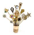 A Yellow Gold Stick Pin Cluster Brooch