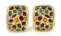 A Pair of 18 Karat Yellow Gold Ruby Sapphire Emerald and Diamond Earclips