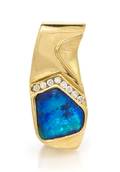 A 14 Karat Yellow Gold Boulder Opal and Diamond Slide Pendant