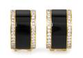 A Pair of 18 Karat Yellow Gold Diamond and Onyx Earclips