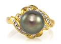 A Yellow Gold Cultured Tahitian Pearl and Diamond Ring