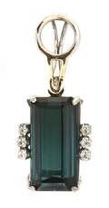 A 14 Karat White Gold Tourmaline and Diamond Pendant