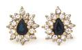 A Pair of 14 Karat Yellow Gold Sapphire and Diamond Earrings