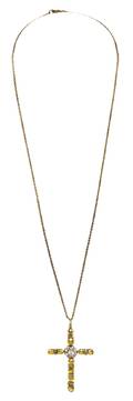 An Edwardian Platinum Topped Gold Yellow Zircon and Diamond Cross Pendant