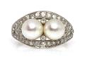 An Art Deco Platinum Cultured Pearl and Diamond Ring J E Caldwell