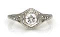 An Art Deco 18 Karat White Gold and Diamond Solitaire Ring