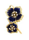 An 18 Karat Yellow Gold Enamel and Diamond Flower PendantBrooch