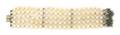 A Five Strand Cultured Pearl Bracelet with Intricate Gem Set Clasp