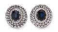 A Pair of Platinum Sapphire and Diamond Earclips