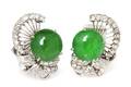 A Pair of Platinum Jade and Diamond Earclips Chinese Circa 1950
