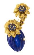 An 18 Karat Yellow Gold Lapis Lazuli Sapphire and Diamond Brooch Tiffany  Co