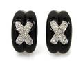 A Pair of 18 Karat White Gold Diamond and Onyx Earclips