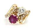 A Yellow Gold Diamond and Ruby Ring