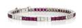 A Platinum Ruby and Diamond Line Bracelet