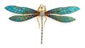 An Art Nouveau Platinum Topped Gold Diamond Opal Ruby and Plique a Jour Enamel Dragonfly Brooch