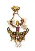 A Renaissance Revival Gold Polychrome Enamel Ruby and