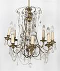 An American Brass and Glass Eight Light Chandelier